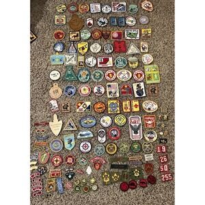 Vintage Boy Account Lot 1950-1970's 130+ Patches, Pins, Buckle, Scarf Clip